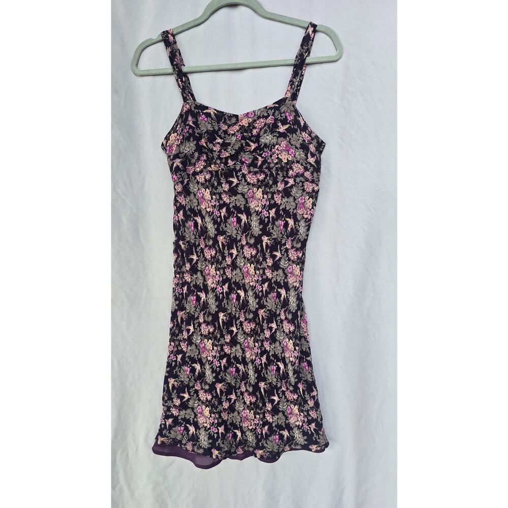 Cinnamon Girl Dress Womens 2 Purple Floral Bird Sundress Sleeveless Lined Mini